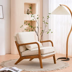 Bonnlo Fine Linen Beige Mid Century Modern Accent Chair, Soild Wood Padding - Image 9