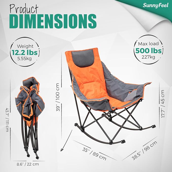 SUNNYFEEL Oversized Heated Rocking Camping Chair, Fully Padded Patio Chair - Image 3