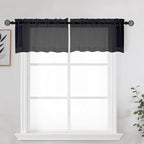 Black Sheer Kitchen Valance for Windows Set of 2, Small Modern Rod Pocket Voile by OWENIE