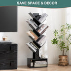 Yoobure Tree Bookshelf, 6 Tier Small Book Shelf Retro Floor Standing Bookcase - Image 4