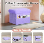 Small Ottoman with Storage, Folding Soft Fur Storage Foot Rest Stool with - Image 7