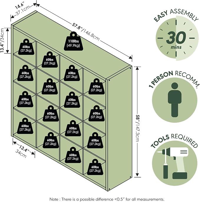 Furinno Cubicle Book Shelf, 16-Cube Bookshelf, Extra Thick Frame Reversible - Image 3
