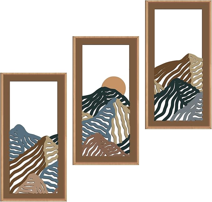 IARTTOP Abstract Mountain Wood Framed Wall Art 8x16 Inch Set of 3 Textured by IARTTOP