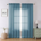 Chyhomenyc Stone Blue Sheer Curtains 84 Inches Long, 2 Panels | Light Filtering by Chyhomenyc