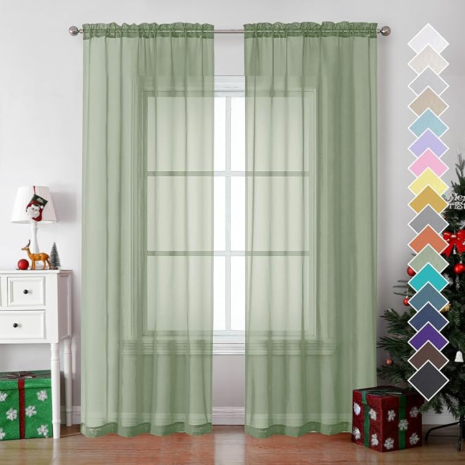 Sage Green Sheer Curtains 78 Inches Long 2 Panels - Image 6