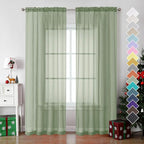 Sage Green Sheer Curtains 78 Inches Long 2 Panels - Image 6
