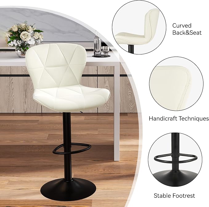 Nalupatio Modern Bar Stools Set of 4, Adjustable Faux Leather Upholstered - Image 4
