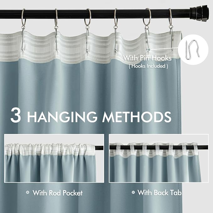 MIULEE Slate Blue Back Tab Blackout Curtains 52x72 Inches Long 2 Panels Set | - Image 3