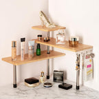 3-Tier Corner Shelf, Bamboo & Metal Storage Rack - Image 3