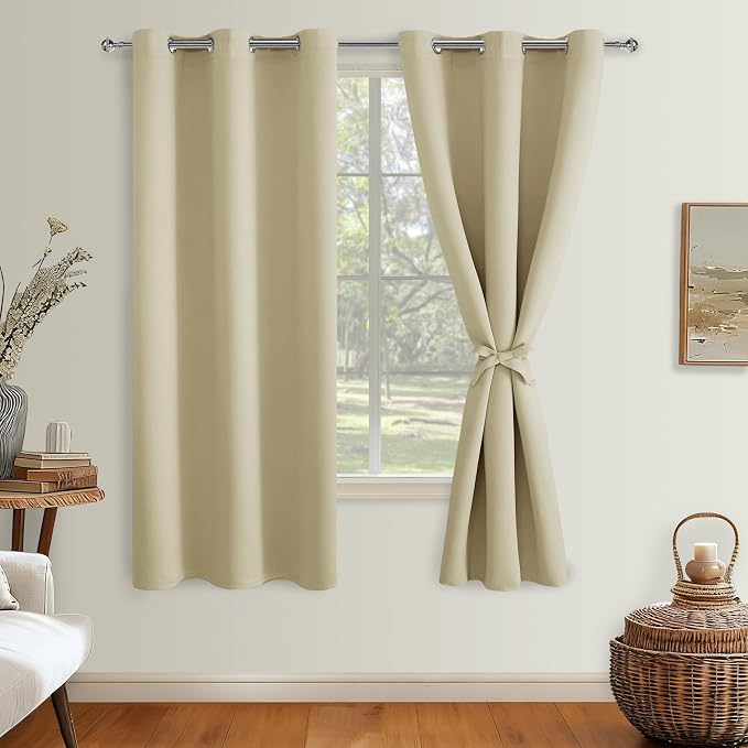 Blackout Curtains for Bedroom, Light Beige, 42 x 63 Inch, 2 Panels | Thermal by Hiasan