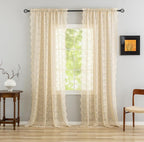 YJ YANJUN Vintage Lace Curtains 96 Inches Long-Victorian Floral Beige Sheer - Image 2