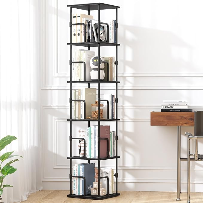 5-Tier Rotating Bookshelf, Freestanding Corner Bookshelf Industrial Style by Unknown