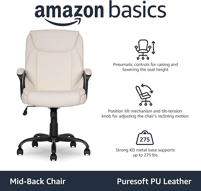 Amazon Basics Classic Puresoft PU Padded Mid-Back Office Chair - Image 4