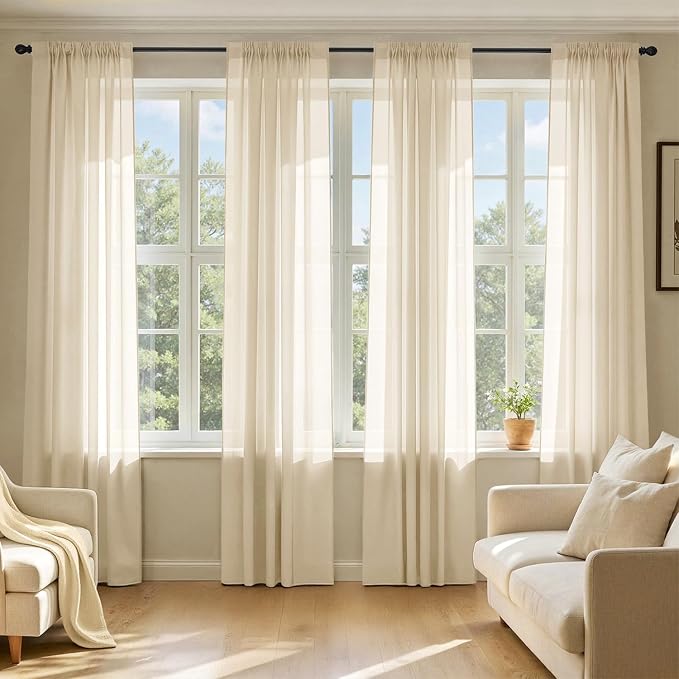 MIULEE Cream Sheer Curtains 96 Inches Long 4 Panels 42 x 96 Inches | Light by MIULEE