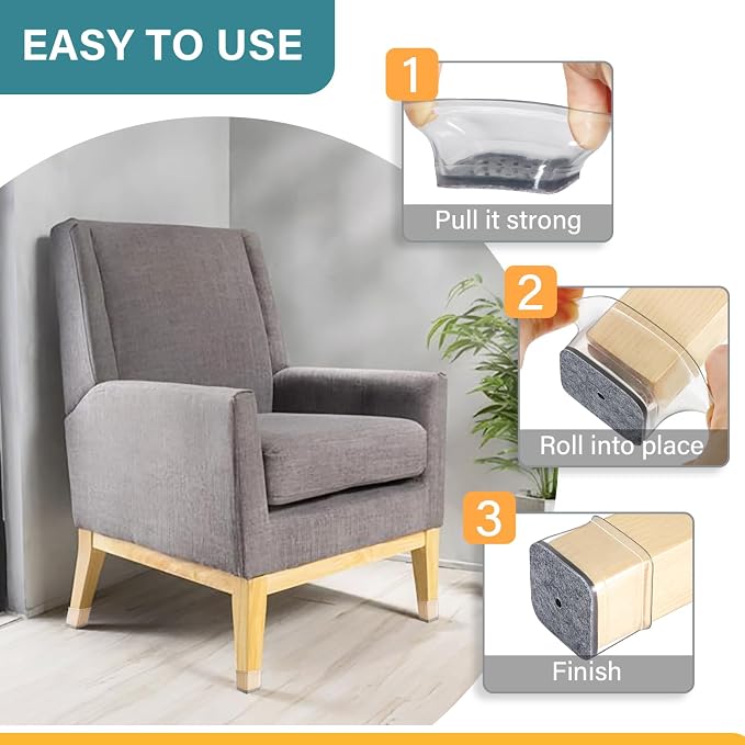 Ansible 24 Pcs Chair Leg Floor Protectors Square, Silicone Felt Furniture Leg - Image 4