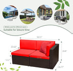 Devoko 2-Piece Modern Red Rattan & Metal Patio Sofa Set - Image 7