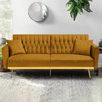 70” Velvet Futon Sofa Bed with 2 Pillows and Adjustable Armrests, Convertible - Image 2