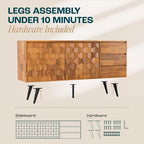 Bme Sideboard Georgina Solid Wood 2 Doors & 3 Drawers, Living Room, Teak Brown - Image 3