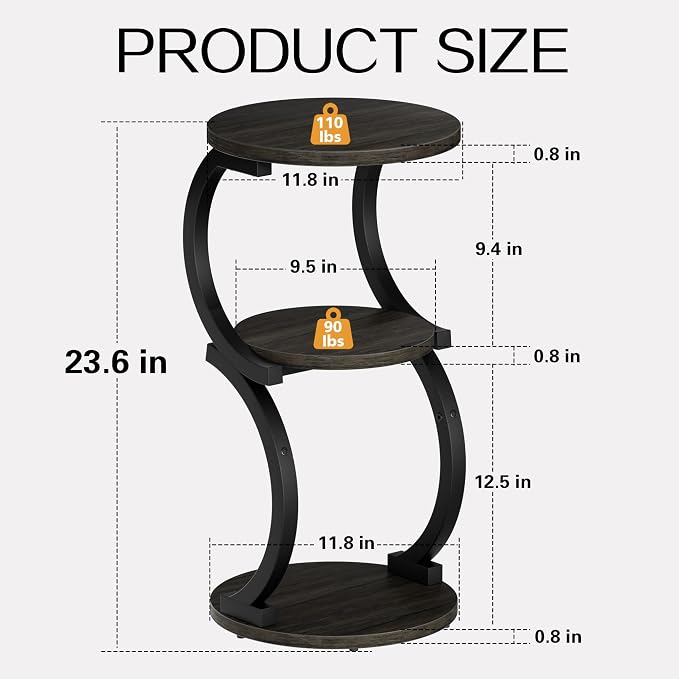JUSTOGO Small Round Side Table, 3-Tier End Table - Image 3