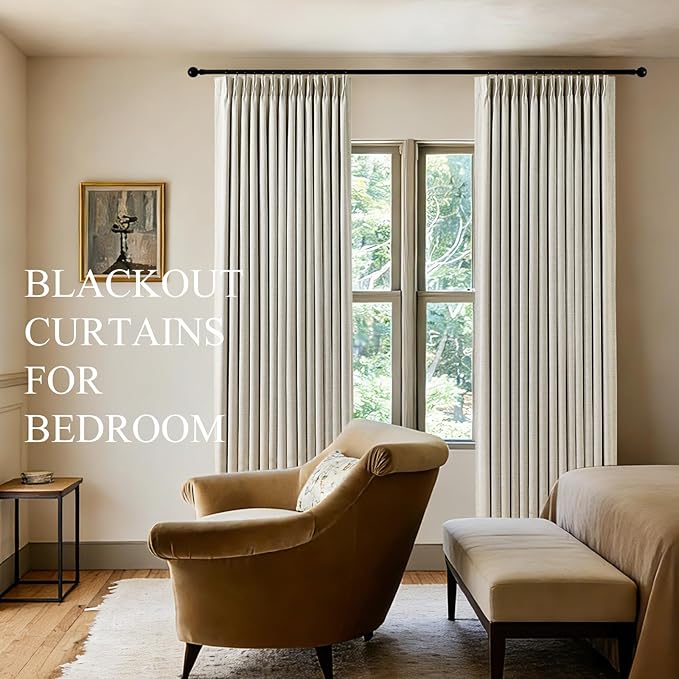 100% Blackout Pinch Pleated Linen Curtains 105 Inches Long - Image 2