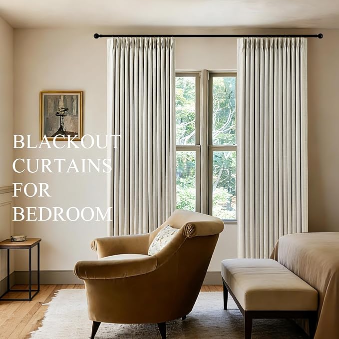 Pinch Pleated Linen Curtains 100% Blackout 95 Inches Long - Image 4