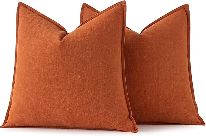 MIULEE Decorative Linen Euro Sham Pillow Covers 26x26 Burnt Orange | Boho - Image 6