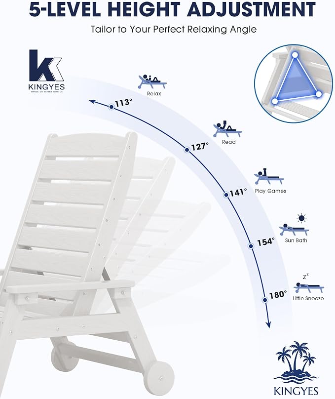 KINGYES HDPE Lounge Chair Outdoor, Patio Chaise Lounge Recliner - Image 3