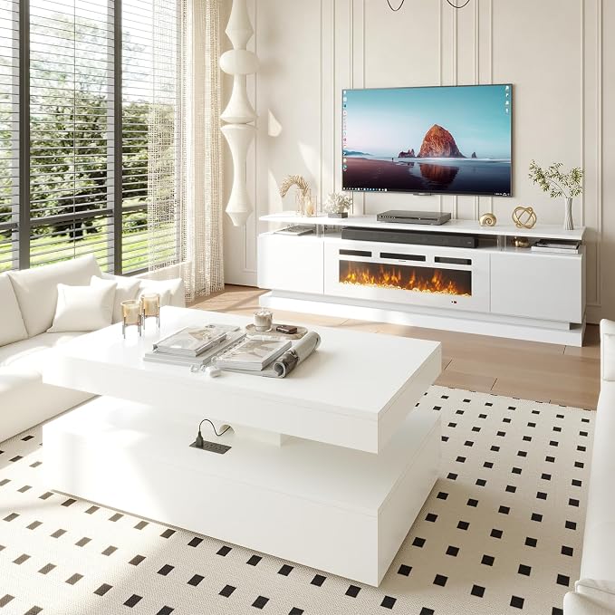 Modern Table Set Includes 70" Fireplace TV Stand & 47" Coffee Table - Image 2