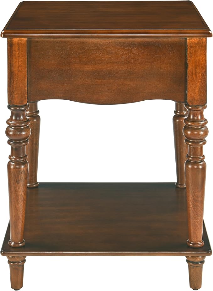 End Table with Drawer and Storage Shelf, Solid Wood Sofa Side Table, Square - Image 7