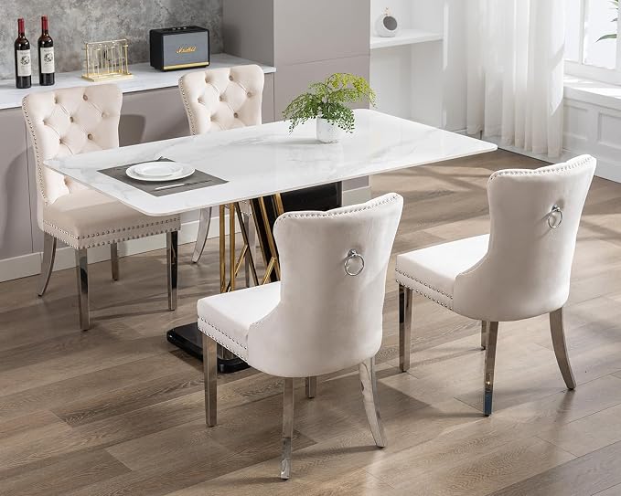 KCC Velvet Dining Chairs Set of 4, Upholstered High-end Tufted Dining Room Chair - Image 2