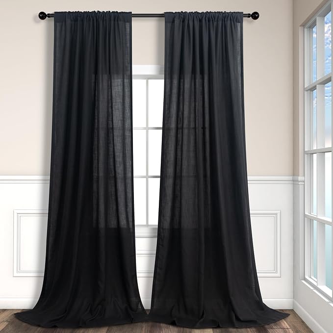 Modern Black Linen Curtains 96 Inches Long - Image 9