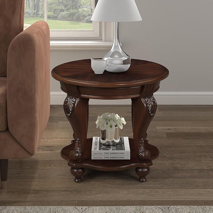 Round End Table for Living Room, Solid Wood Sofa Side Table - Image 2