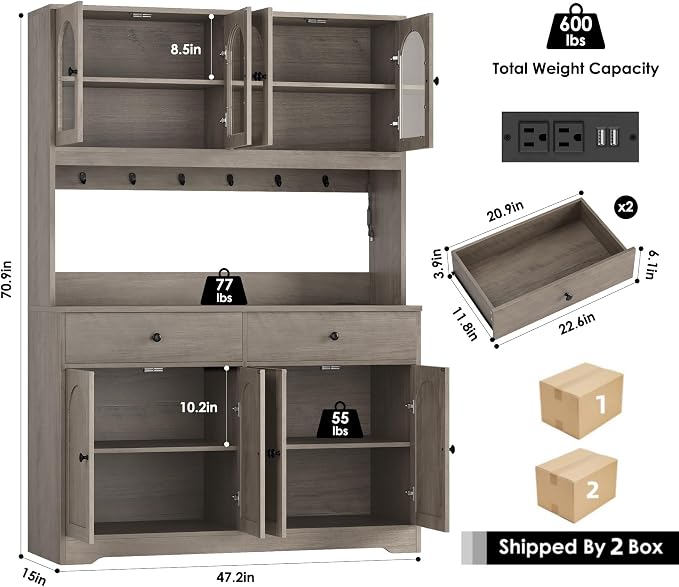 HIFIT 71" LED Kitchen Pantry Cabinet - Image 3