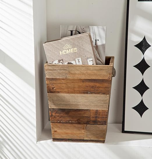 Small Wood Trash Can, Farmhouse Rectangular Garbage Can Waste Basket, Rustic - Image 7