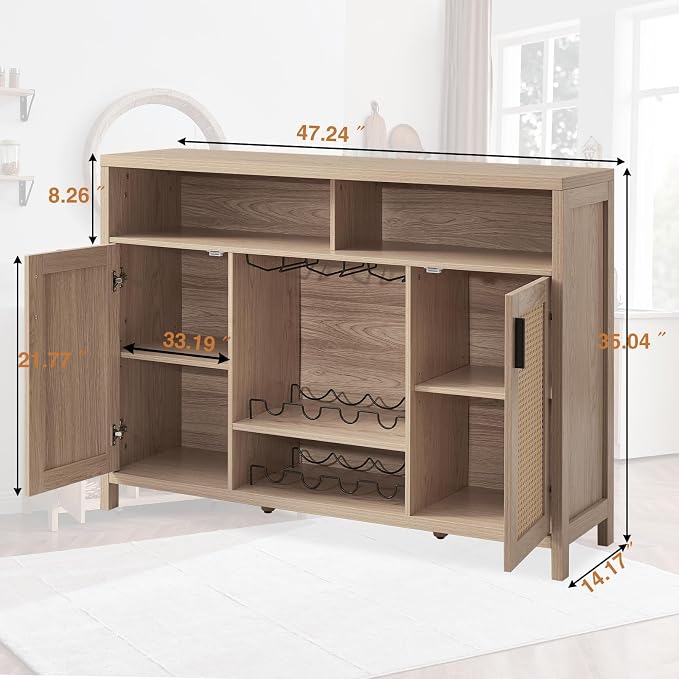 Alaxgumrol Coffee Bar Cabinet, Rattan Buffet Sideboard Cabinets - Image 3