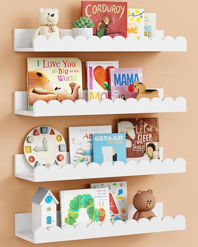 Harwaya Scalloped Nursery Floating Shelves by Harwaya