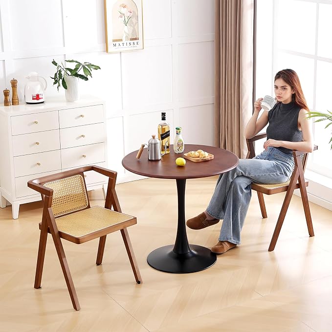 Furlide Rattan Dining Chairs Set of 2, Mid-Century Accent Armchair, Wicker Chair - Image 9