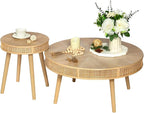 RUSTOWN 2-Piece Farmhouse Coffee Table, Modern Rustic Sofa Side Tea Tables by RUSTOWN