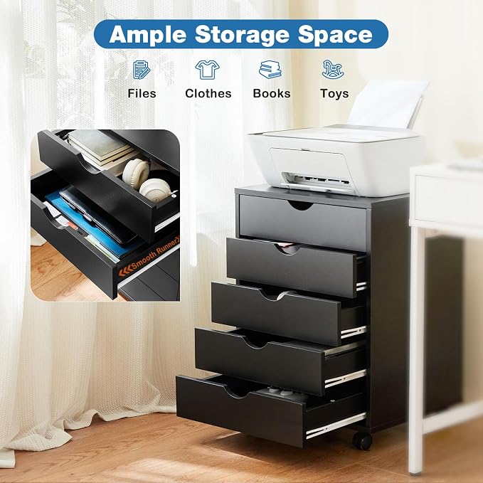 OLIXIS 5 Drawer Mobile File Cabinet Under Desk Storage Organization - Image 6