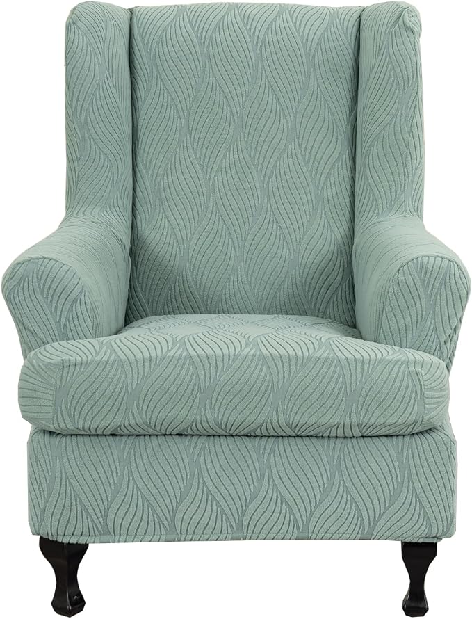 KRFOONN Stretch Wing Chair Slipcovers Jacquard 2 Piece Wingback Chair Covers by KRFOONN