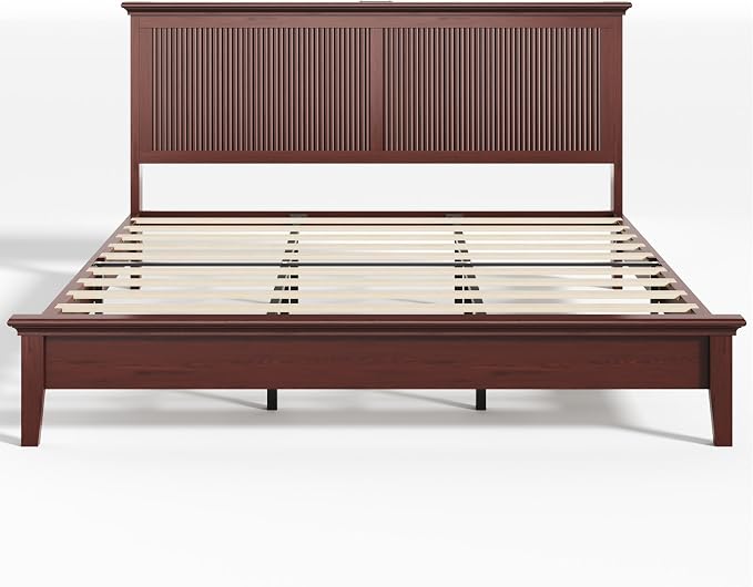 Lifezone King Bed Frame with Headboard, Solid Wood Bed Frame King Size with - Image 14