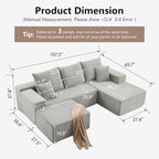 107" Comfy U-Shaped Sectional Modern Boneless Corduroy Couch - Image 2