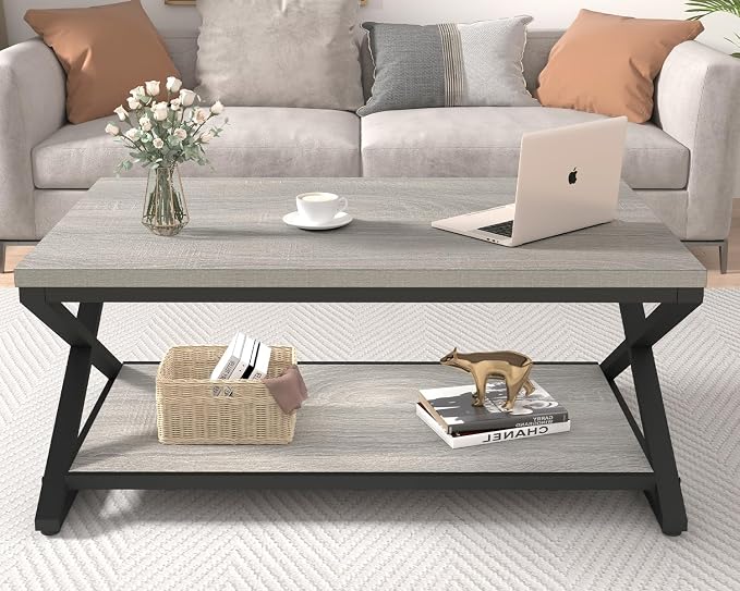 HSH Rustic Grey Coffee Table, Modern Minimalist Living Room Table - Image 4