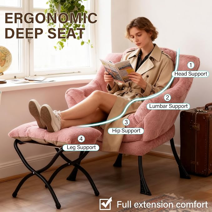 Welnow Lazy Chair with Ottoman, Modern Accent Chair with Armrests and a Side - Image 6