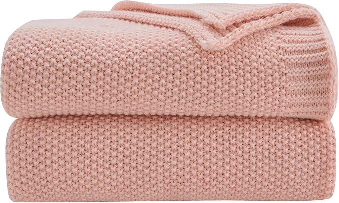 CozeCube Pink Seed Stitch Throw Blanket 60"x80", Farmhouse Decor | Blanket by CozeCube