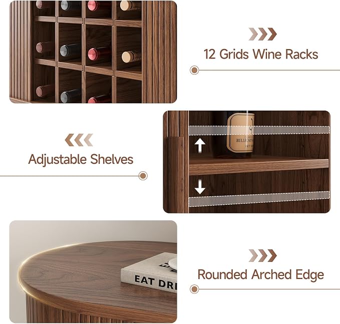 55 Inch Fluted Wine Bar Cabinet, Liquor Cabinet - Image 8