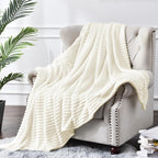 BEDELITE Ribbed Jacquard Cream Fleece Throw Blanket - Image 2