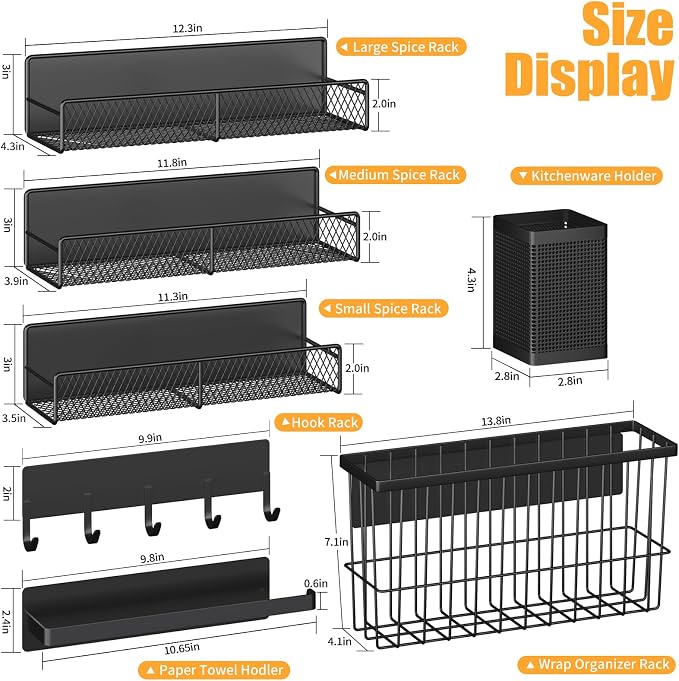 Magnetic Spice Rack for Refrigerator, 7 Pack Metal Magnetic Shelf, Moveable - Image 2
