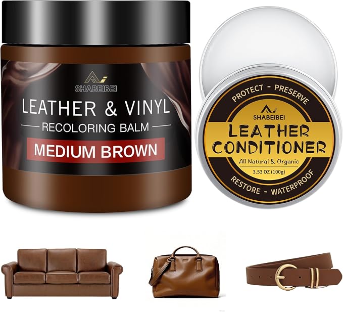 Leather Recoloring Balm with 100ml Mink Oil, Medium Brown Leather Repair Kit by SHABEIBEI