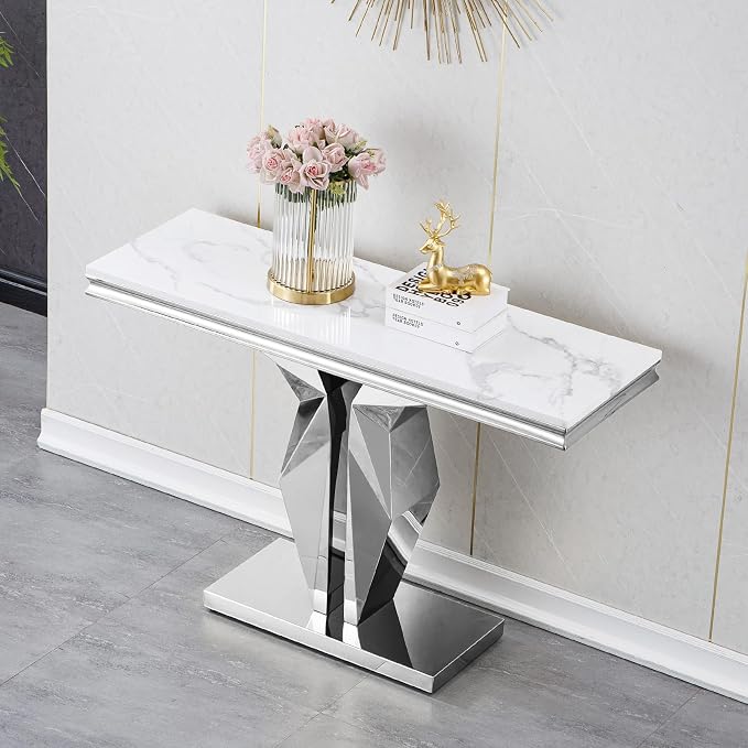 Henf 47" Marble Console Table Modern White Faux Marble Entryway Table - Image 4